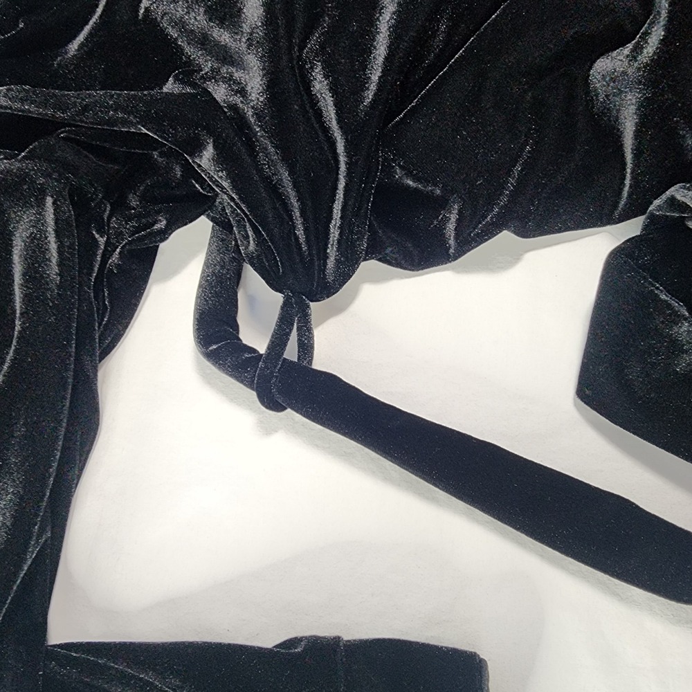 Vintage-Inspired Black Velvet Embroidered Long Robe - Picture 11 of 16